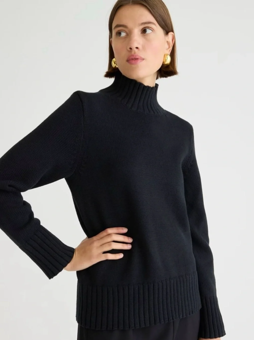 J.CREW Black Cotton Turtleneck Sweater Sz Medium Classic Preppy Business Casual